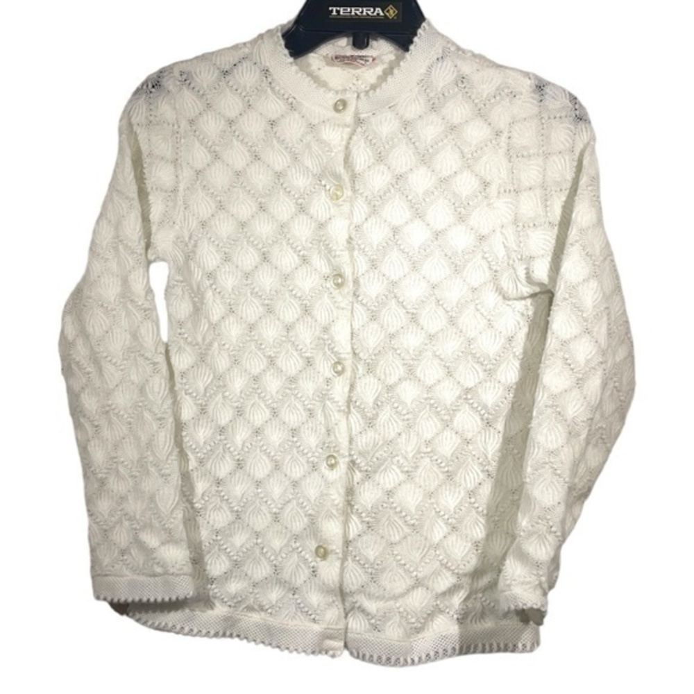 Vintage Barbee Girl Button Front Cardigan Sweater Cottagecore White Size Large